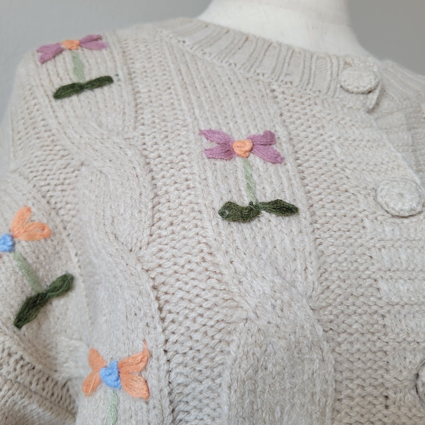 Embroidered Cable Knit Cardigan
