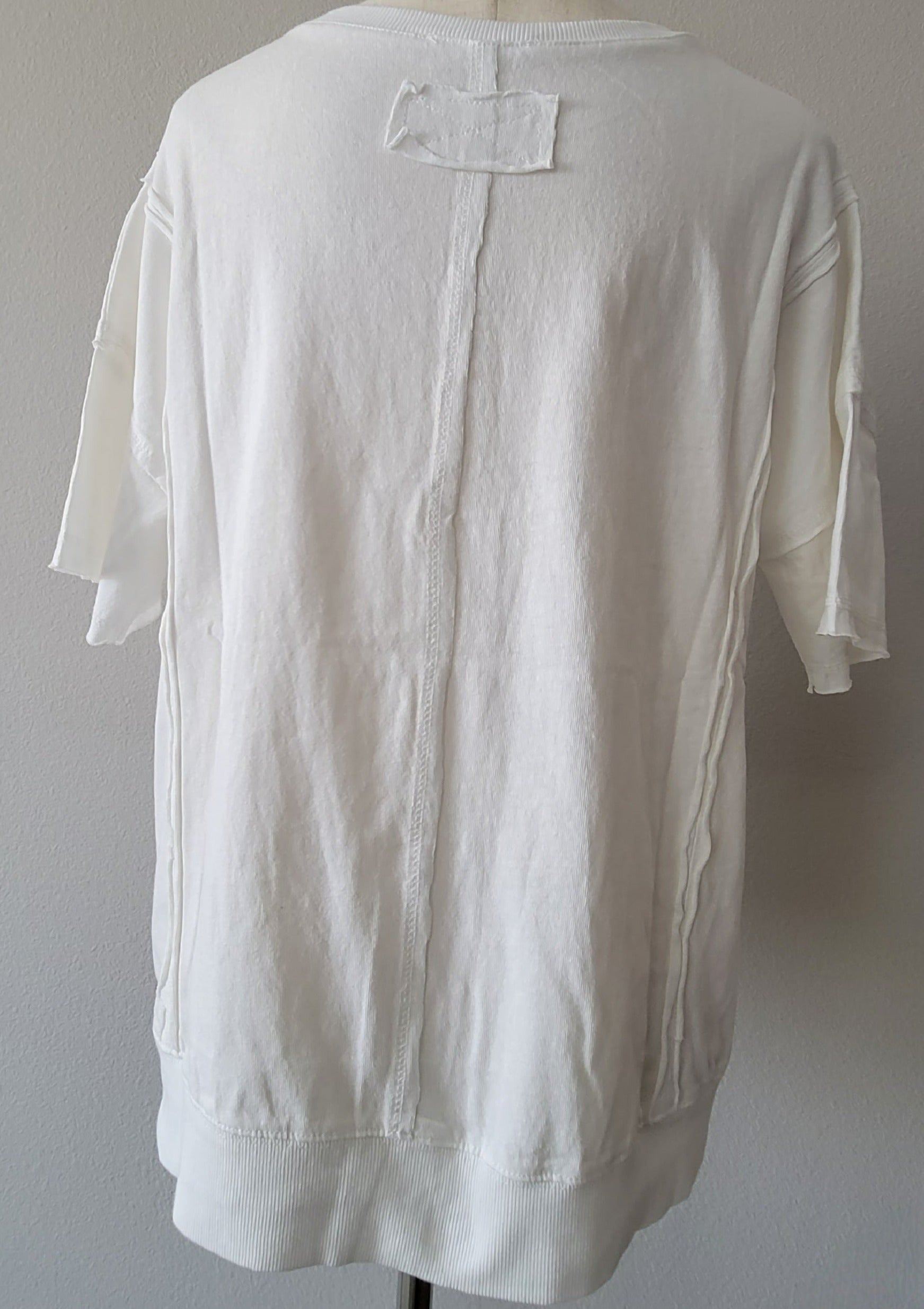 Front Slit Hi Low Cotton Mineral Washed Short Sleeve Tee White