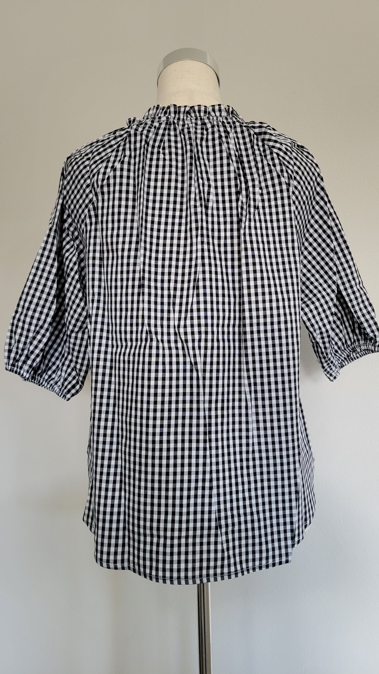 Morgan Gingham Puff-sleeve Shirt