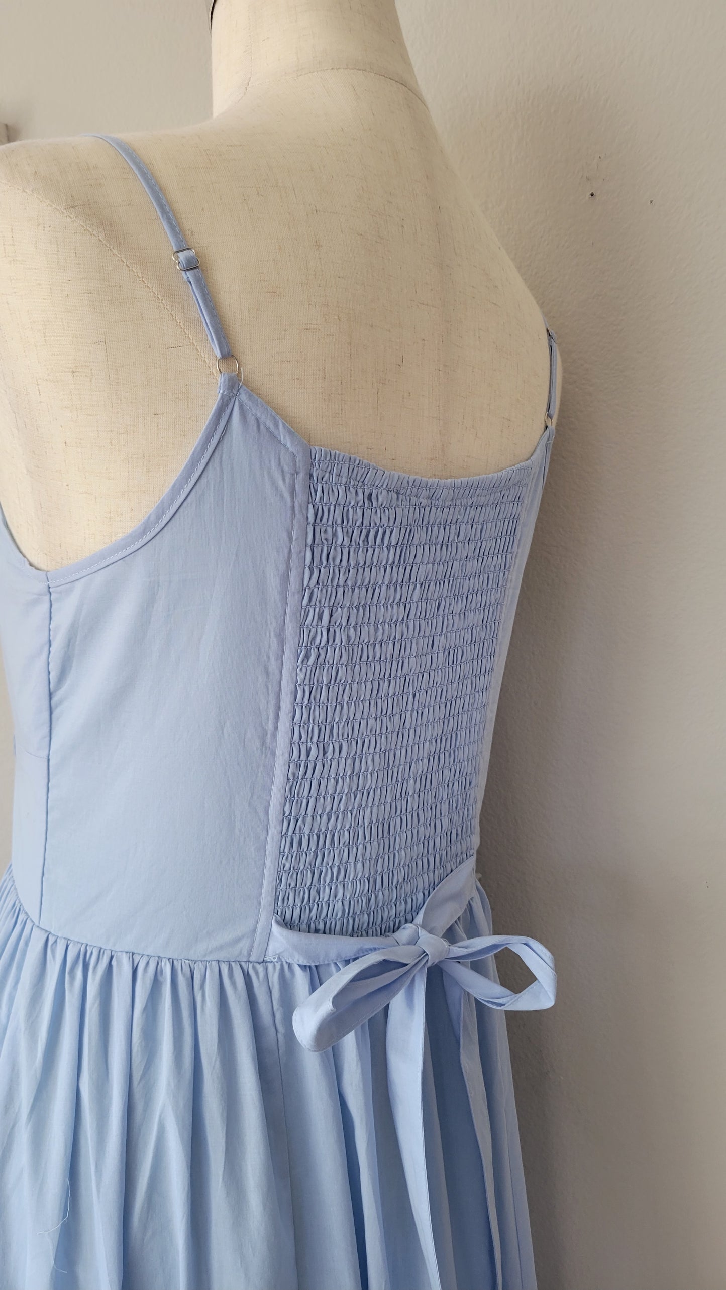 Susan Gathered Cotton Button Down Blue Maxi Dress