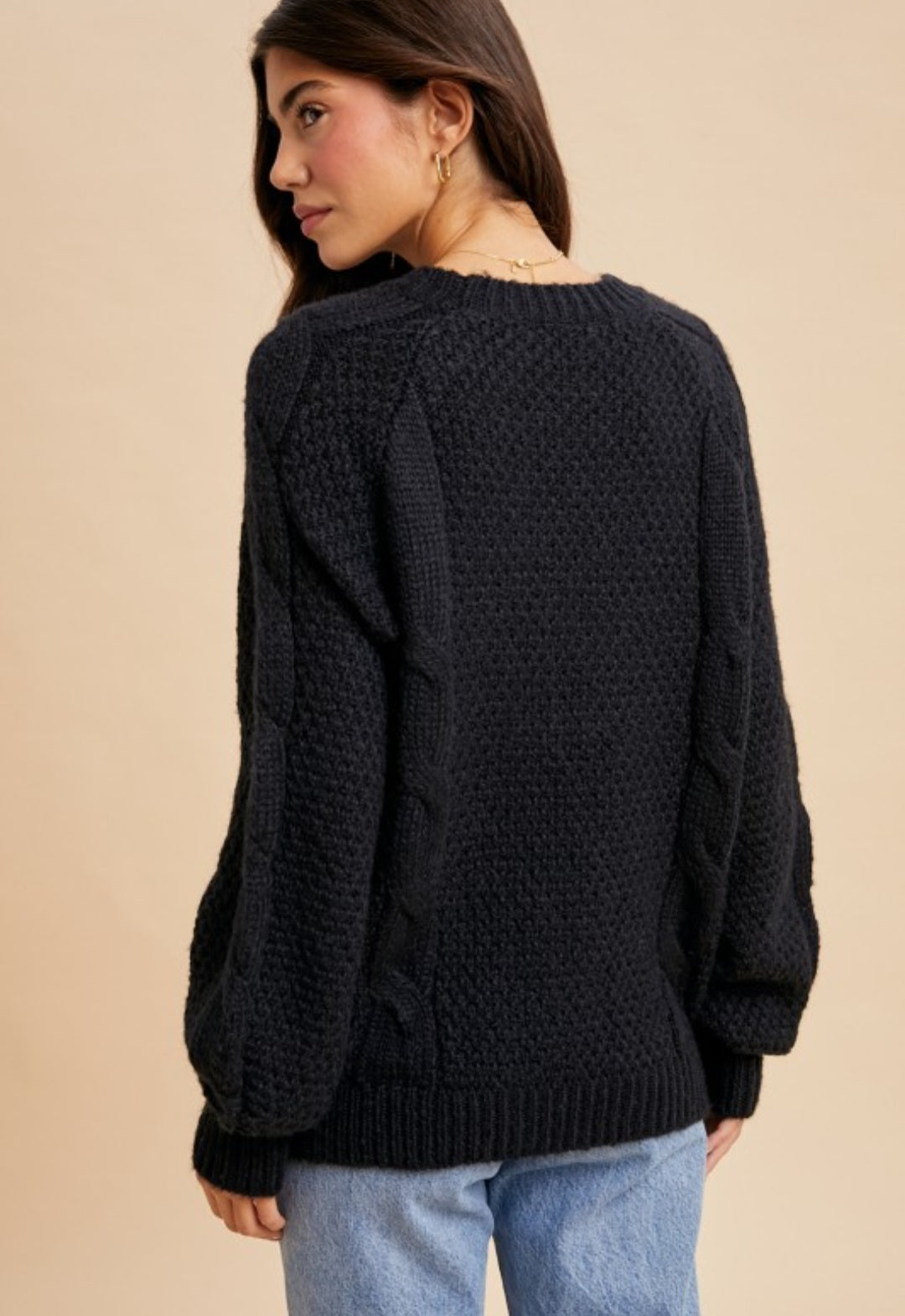 Cable Knit Pullover Black Sweater