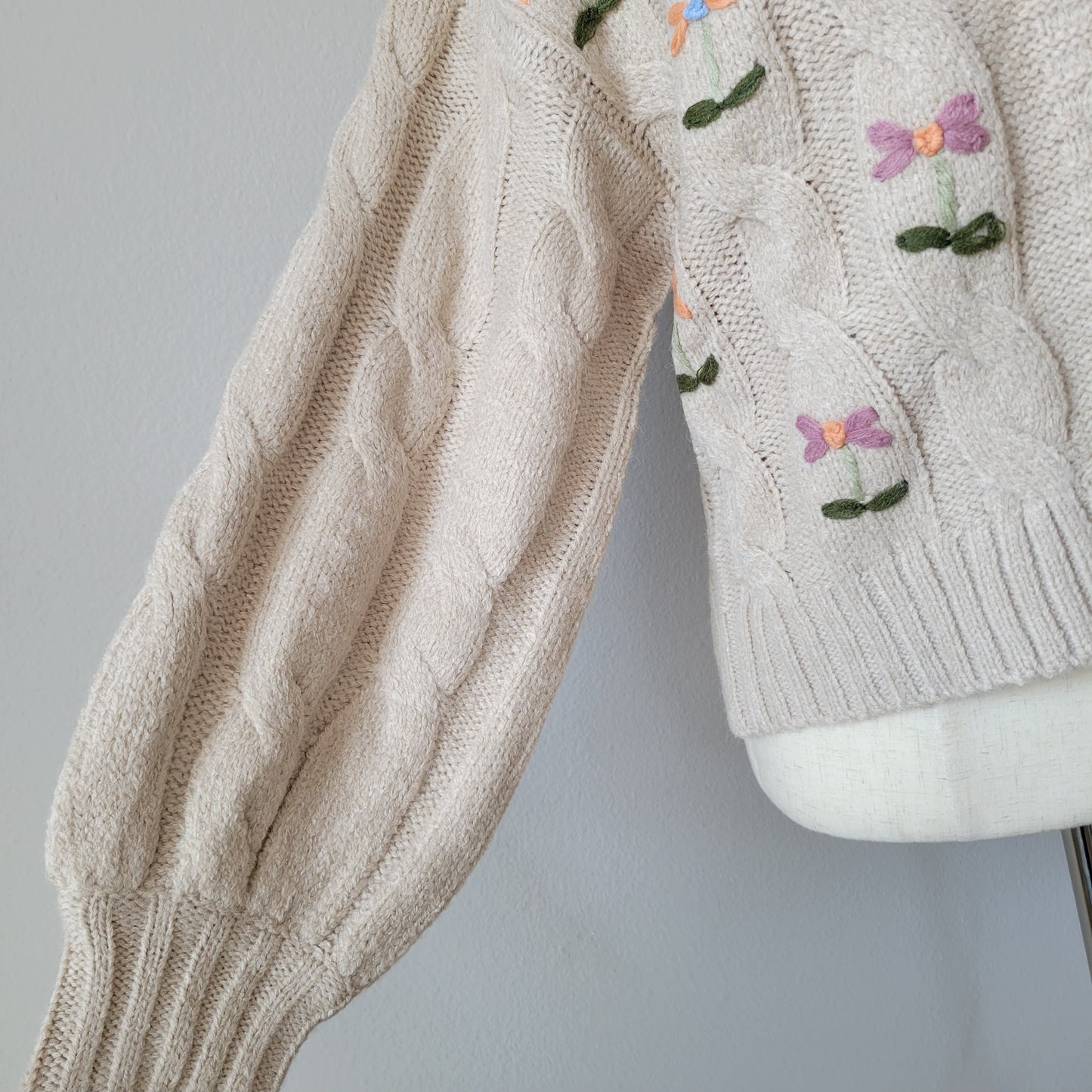 Embroidered Cable Knit Cardigan