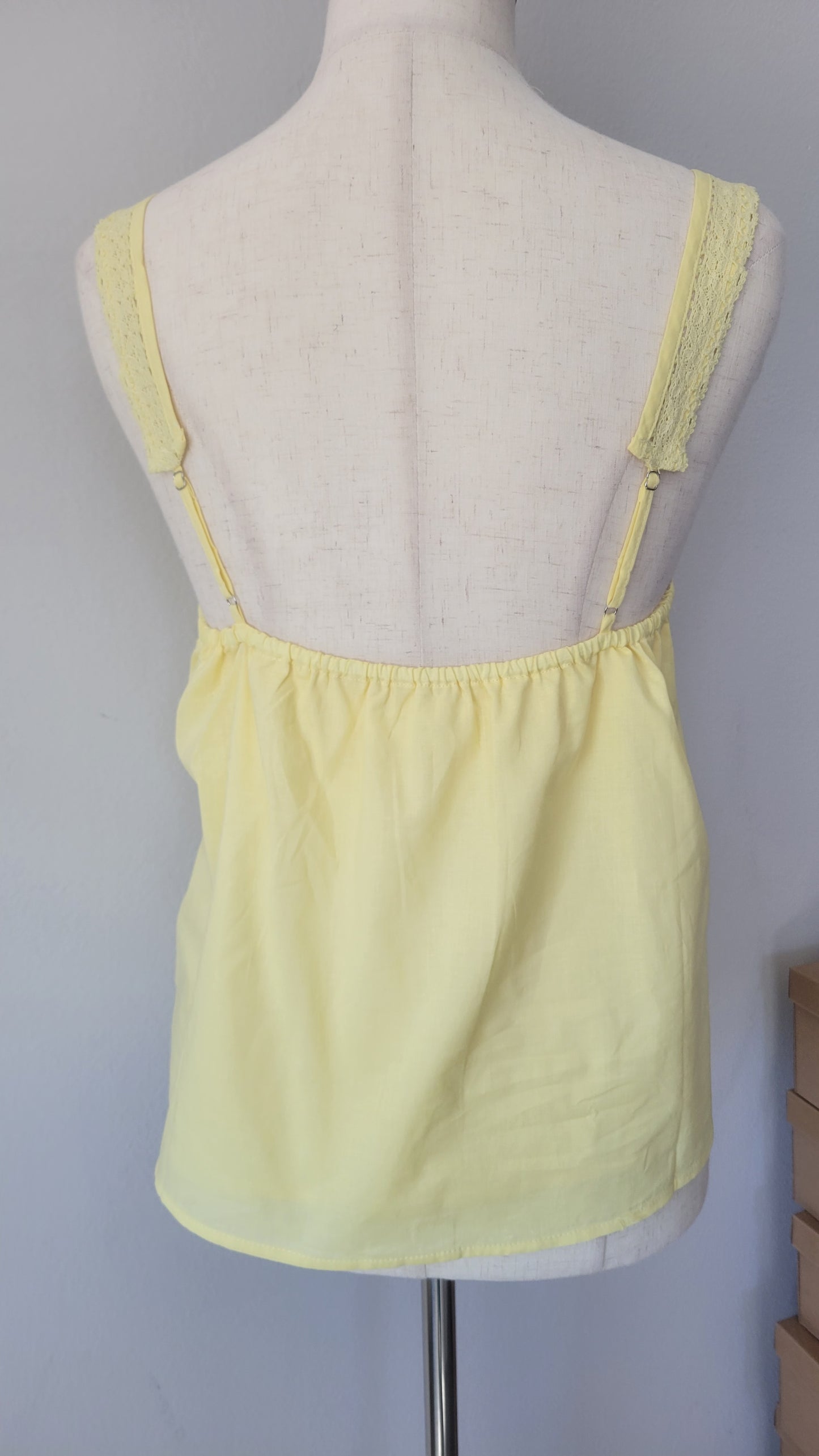 Roize Cotton Pintuck Lace Yellow Tank Top