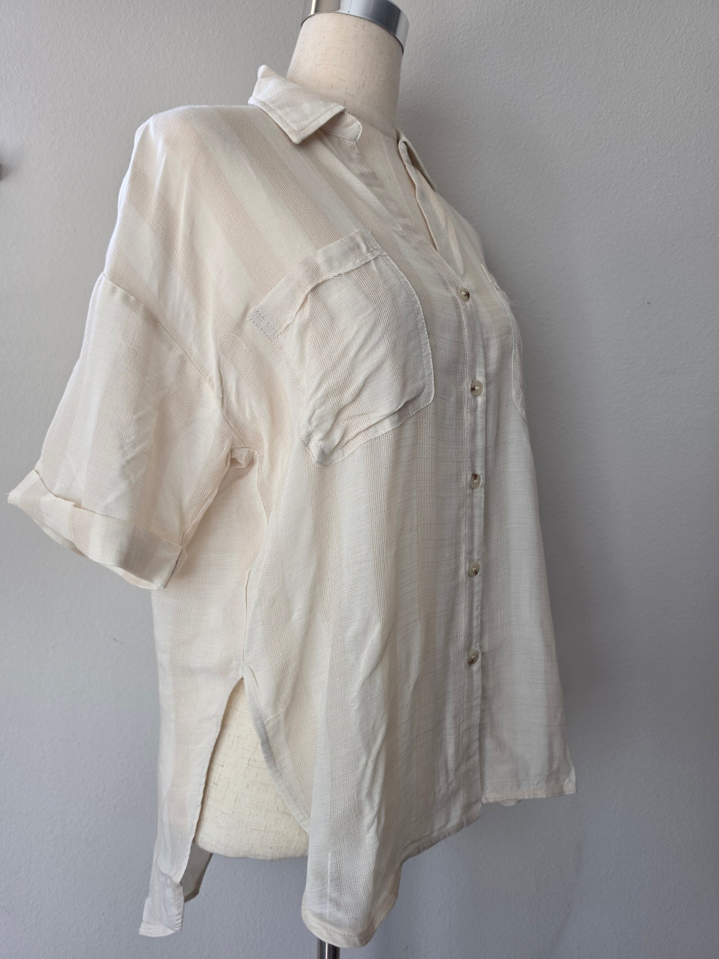 Allison Striped Collared V Neck Relaxed Button Down Shirt 2 Colors