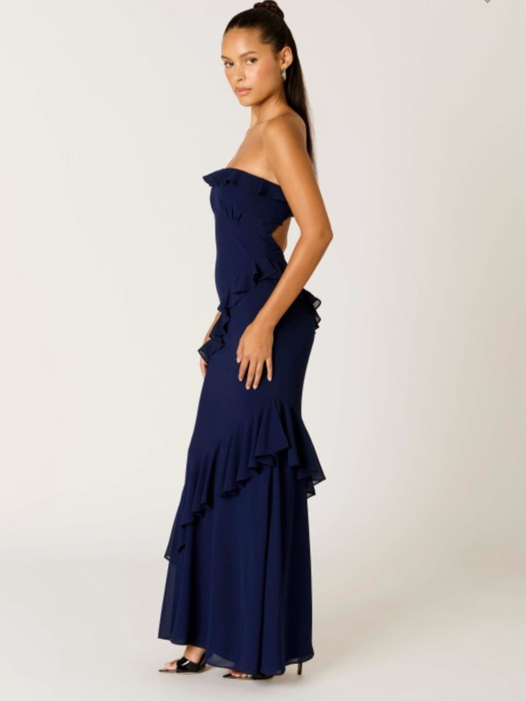 Cara Strapless Maxi Open Back Navy Dress