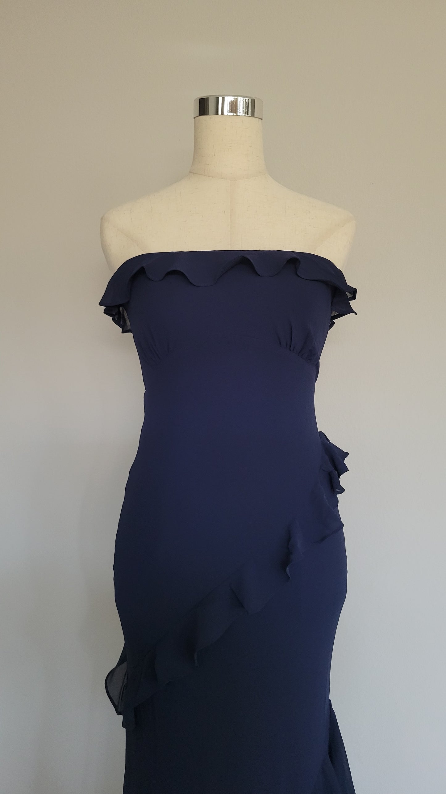 Cara Strapless Maxi Open Back Navy Dress