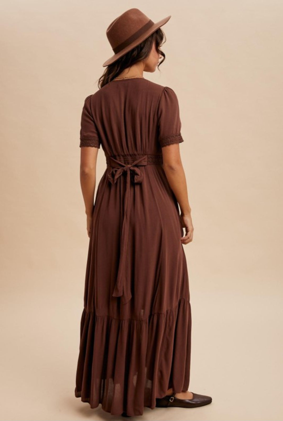 Lace Trim Button Down Maxi Dress