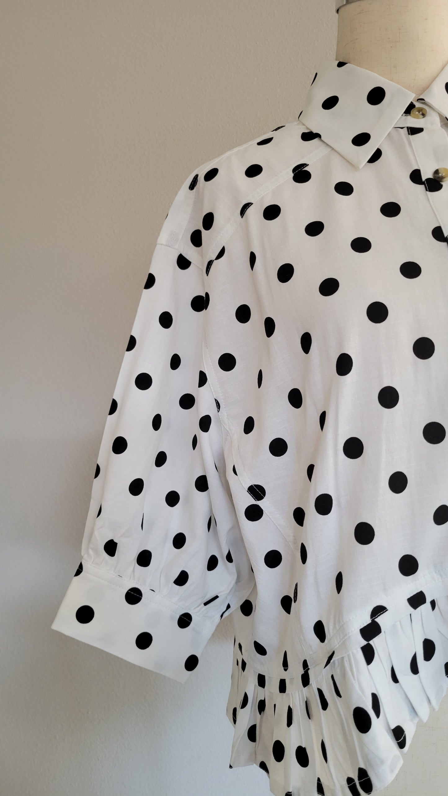 Evelyn Oversized Polka Dot Cotton Ruffle Hem Top