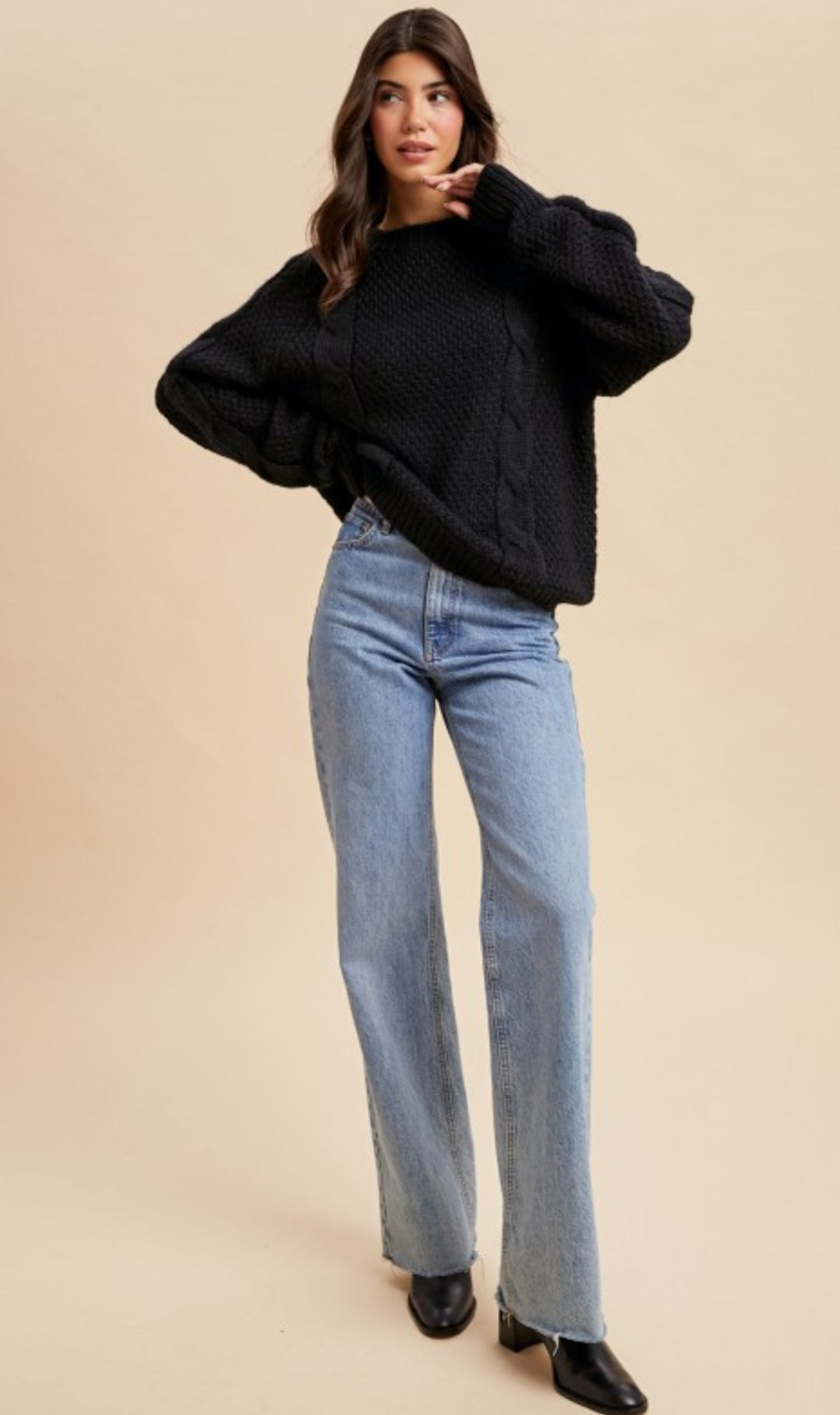 Cable Knit Pullover Black Sweater