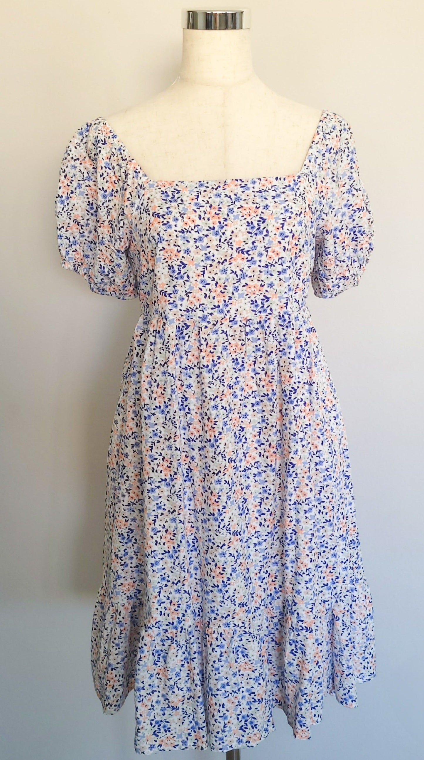 Square Neck Tie Back Floral Dress