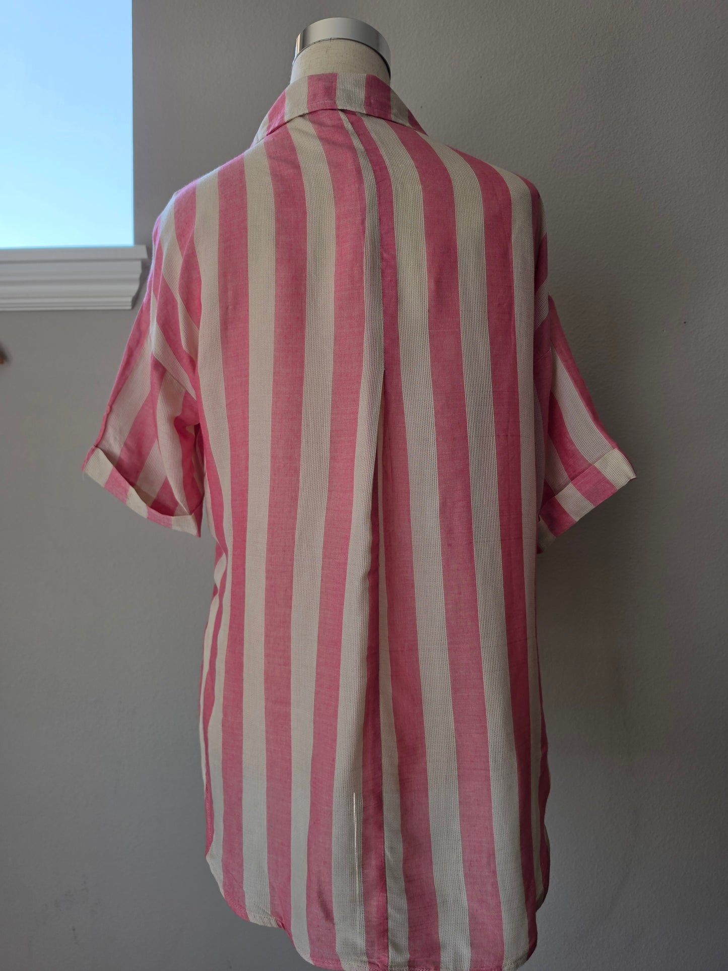 Allison Striped Collared V Neck Relaxed Button Down Shirt 2 Colors