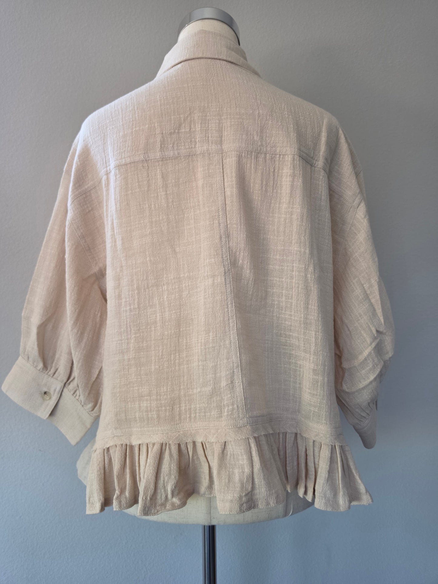 Nicole Cotton Oversized Button Front Ruffle Hem Top