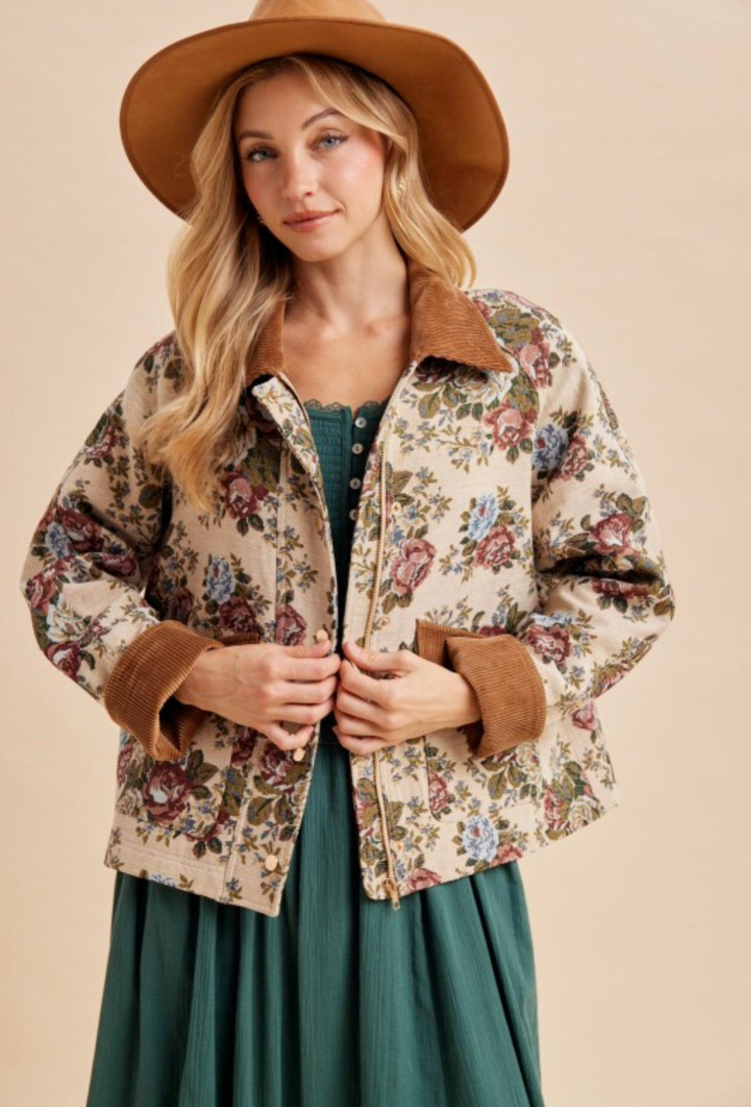 Vintage English Rose Tapestry Fabric Barn Jacket