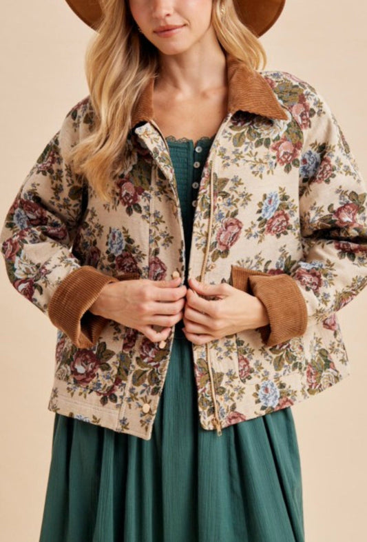 Vintage English Rose Tapestry Fabric Barn Jacket