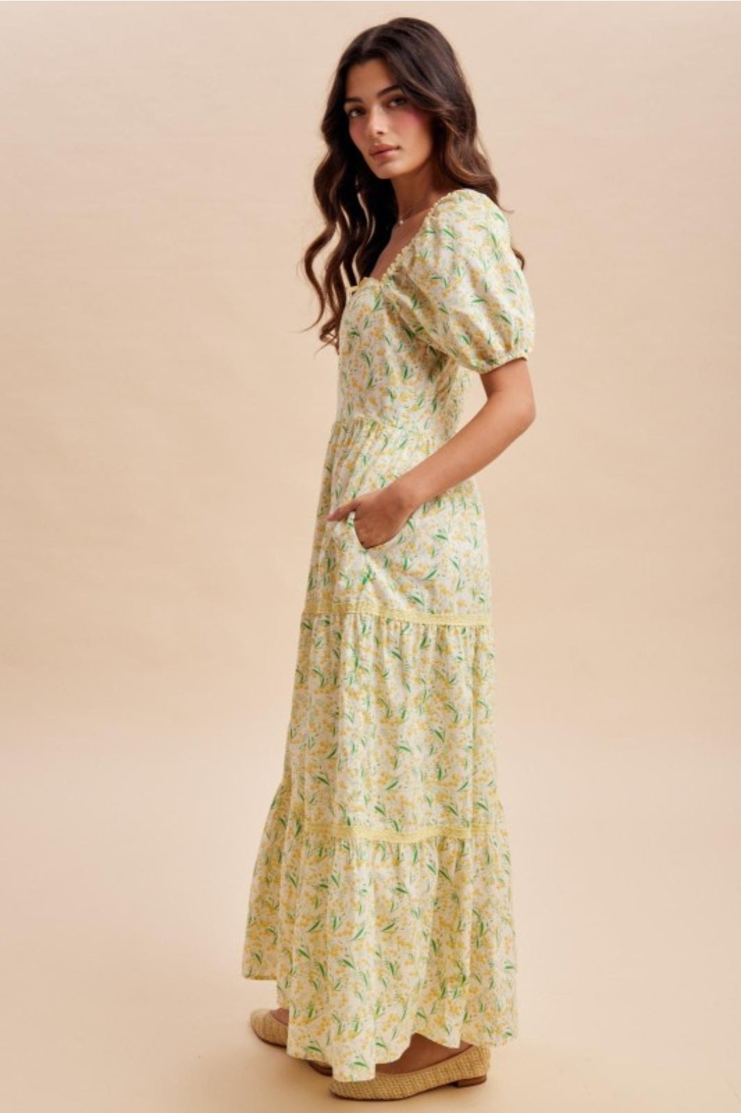 Melissa Daffodil Floral Cotton Square Neck Maxi Dress