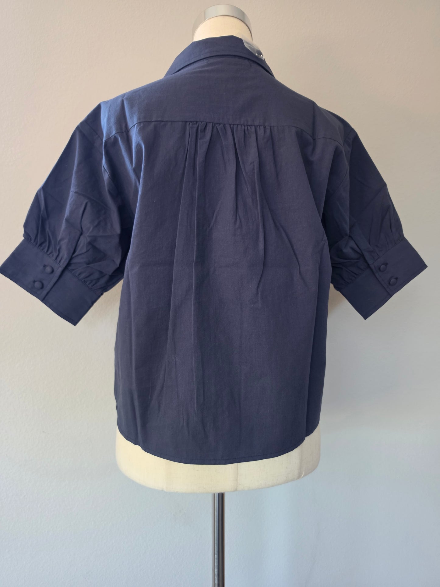 Jenn Puff Sleeve Cotton Blouse Navy
