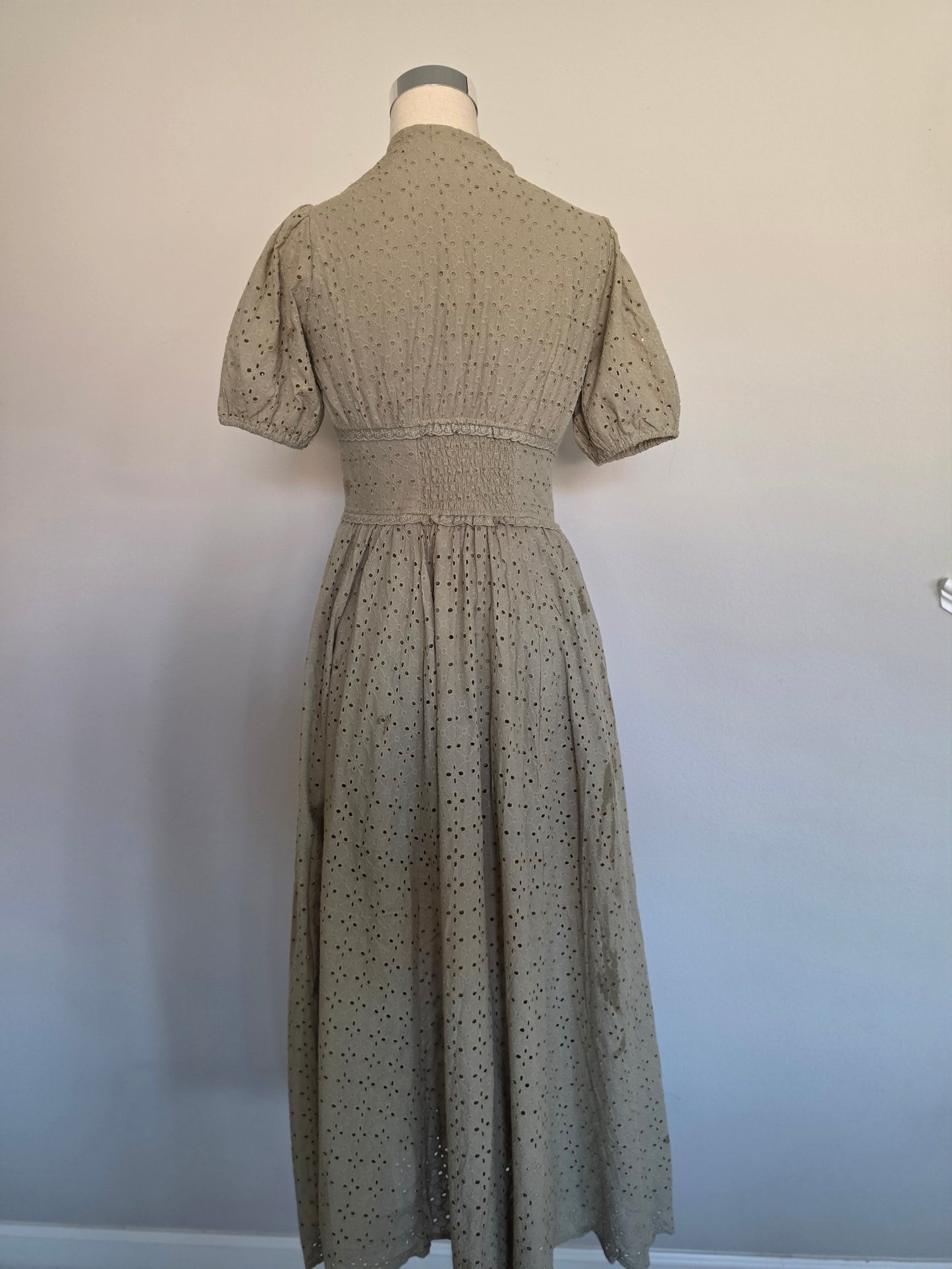 Lisa Cotton Eyelet Button Down Dress Olive Green