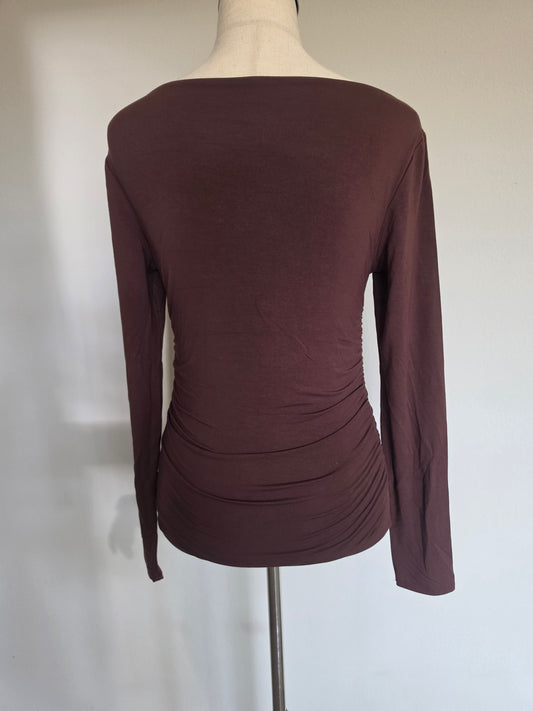 Ruched Double Layered Long Sleeve Top Espresso Brown