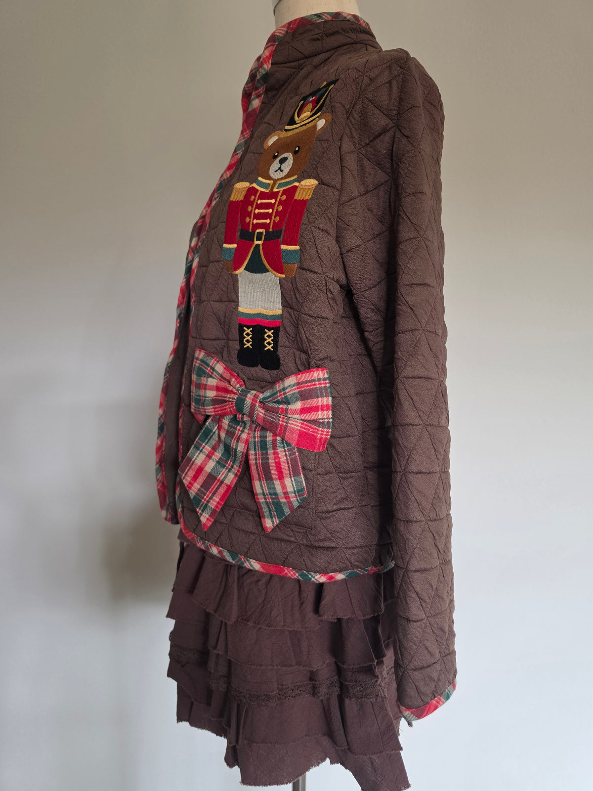 Nutcracker Bear Dark Brown Quilted Jacket S-XL