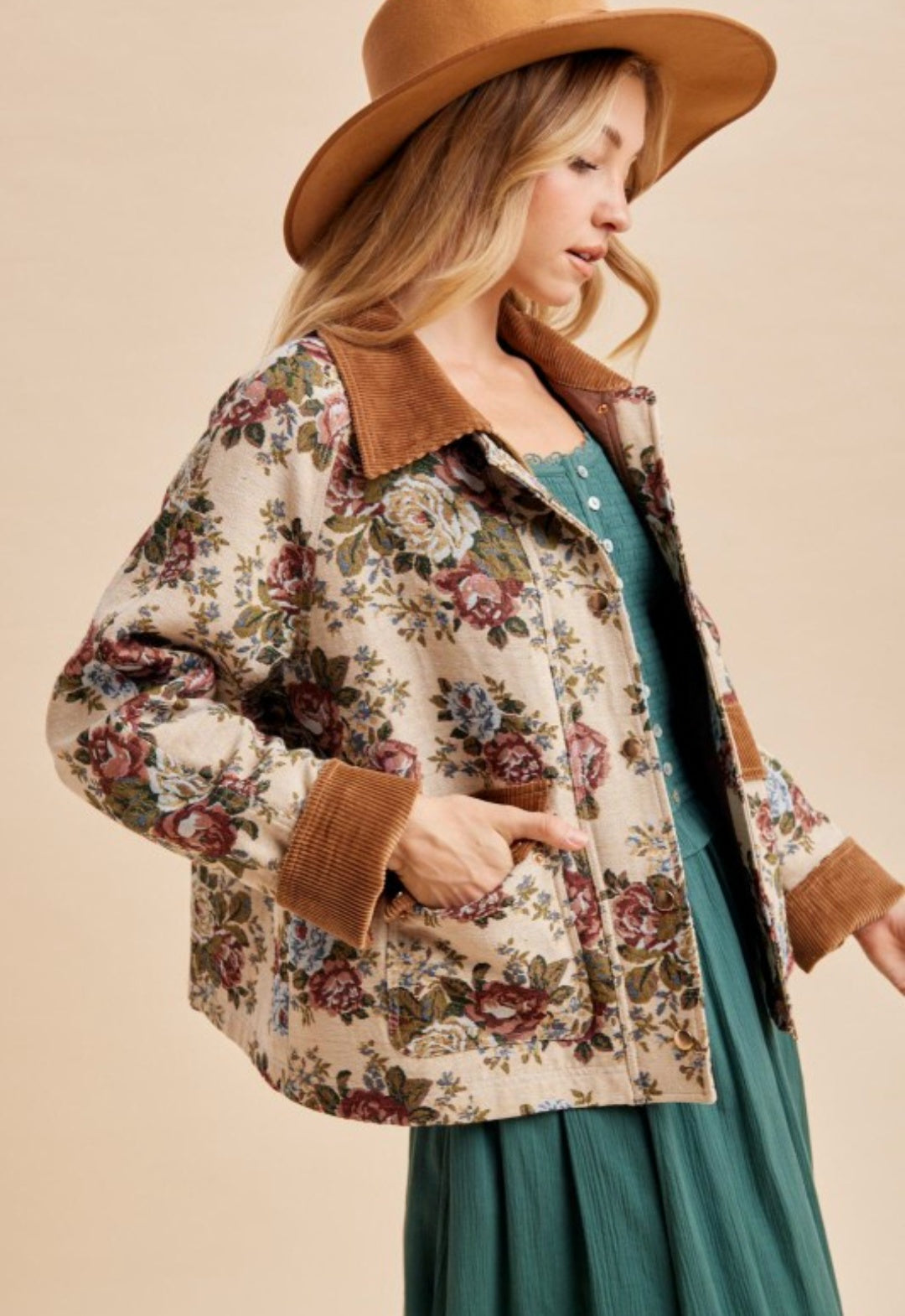 Vintage English Rose Tapestry Fabric Barn Jacket
