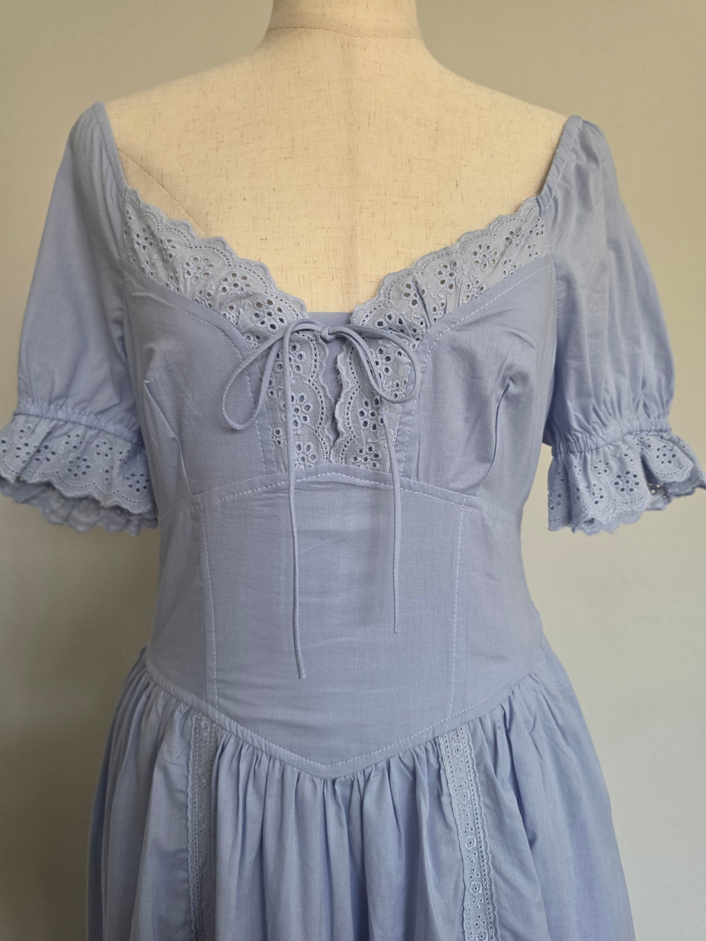 Lace Detail Cotton Blue Aura Maxi Dress