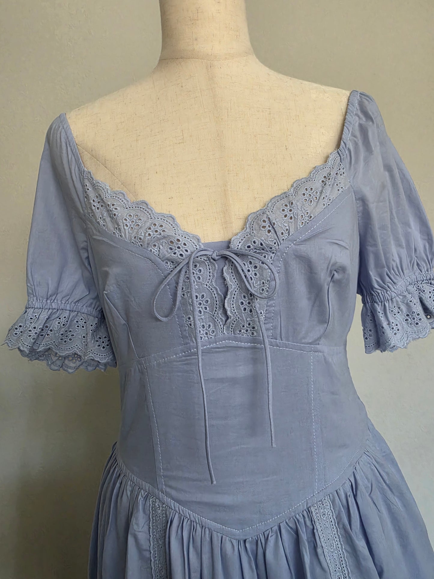 Lace Detail Cotton Blue Aura Maxi Dress