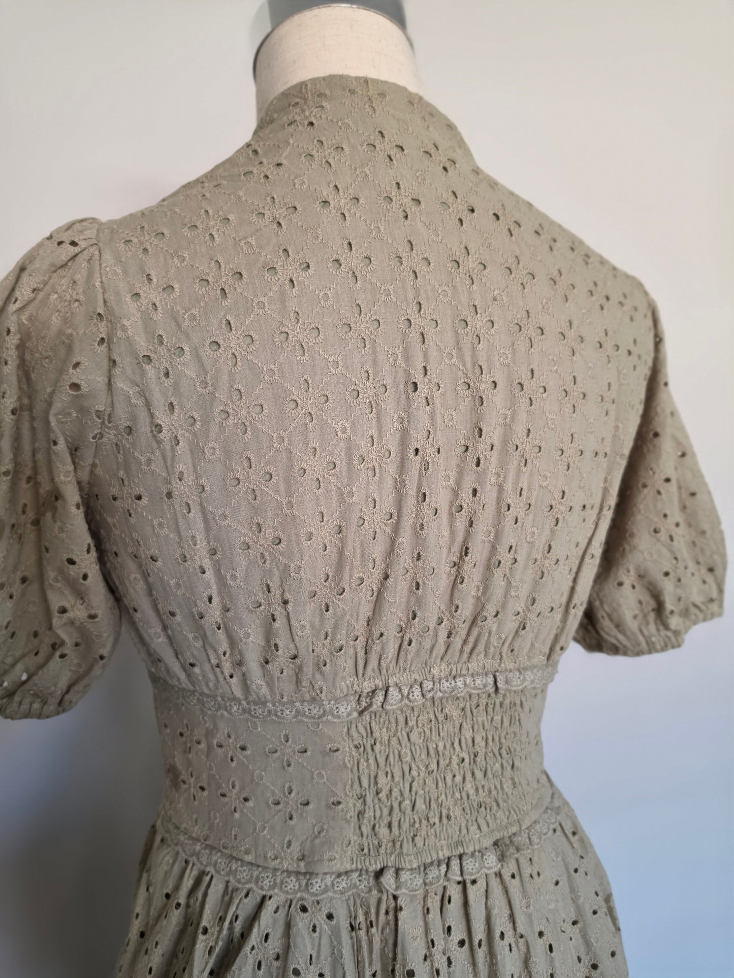 Lisa Cotton Eyelet Button Down Dress Olive Green