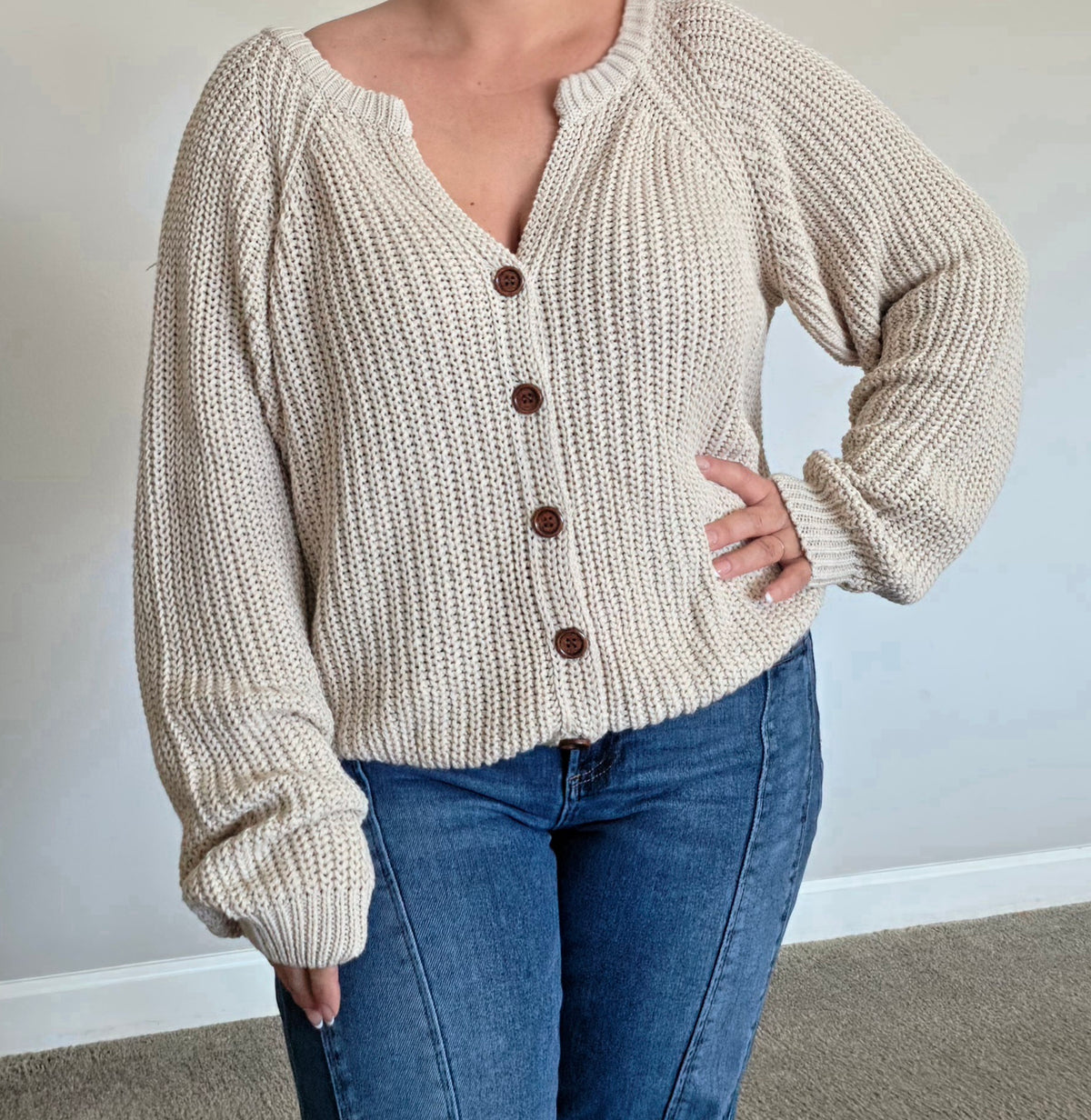 Cotton Chunky Knit Raglan Cardigan