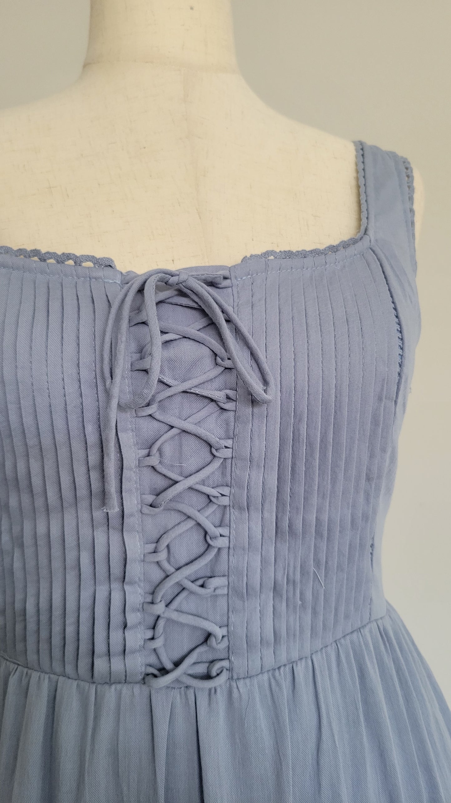 Kass Corset Lace up Romantic Cotton Sleeveless Maxi Dress Blue