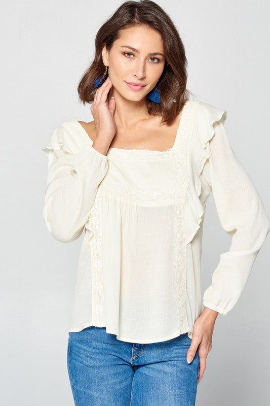 Off White Ruffled Peasant Top