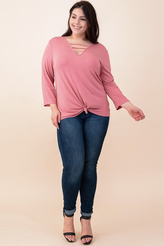 Ladder Strap Long Sleeve Top 1XL-3XL