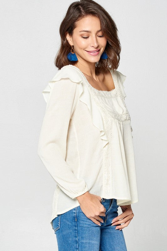 Off White Ruffled Peasant Top