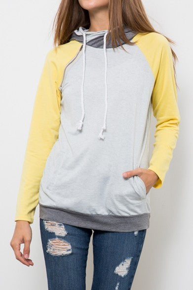 Color Block Yellow & Grey Hoodie