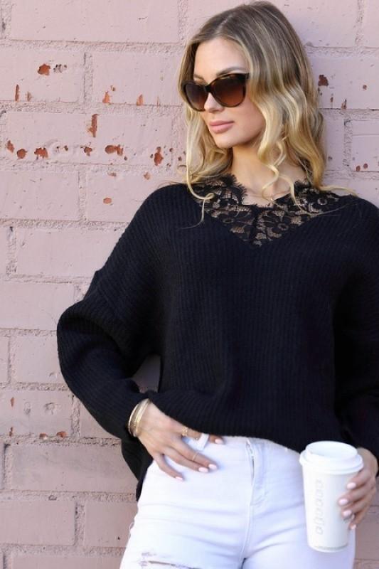 Elegant Lace V Neck Sweater