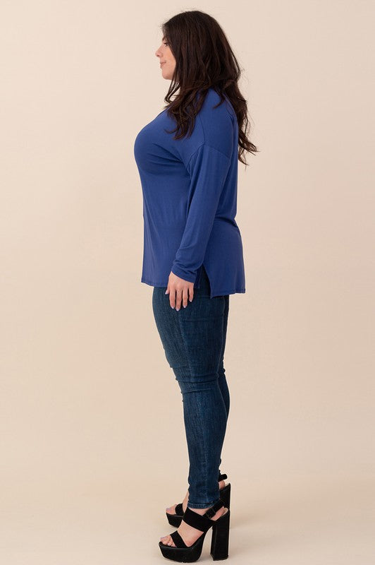 Curvy Cobalt Blue Criss Cross Long Sleeve Top