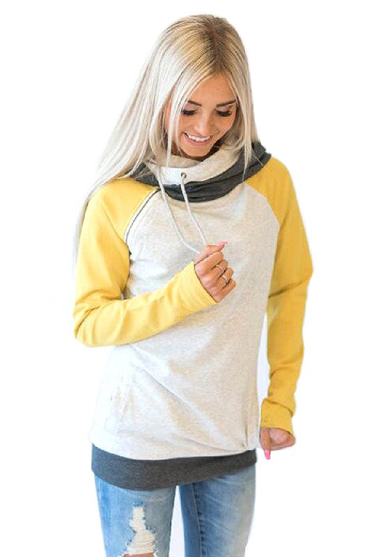 Color Block Yellow & Grey Hoodie