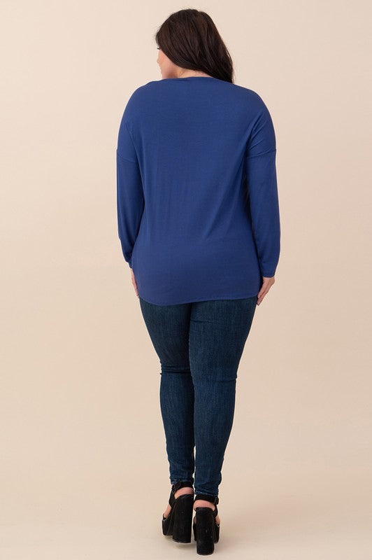 Curvy Cobalt Blue Criss Cross Long Sleeve Top