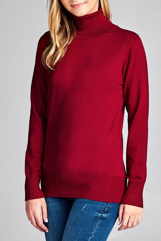 Fitted Burgundy Turtle Neck Sweater