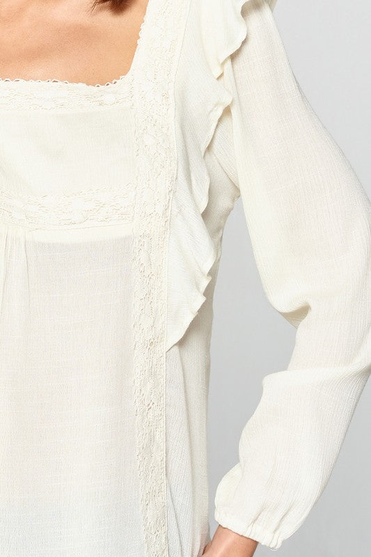 Off White Ruffled Peasant Top