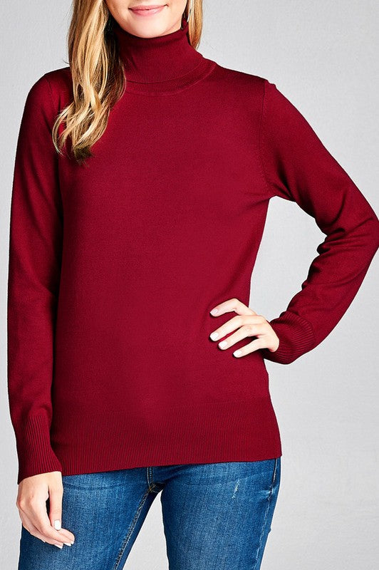 Fitted Burgundy Turtle Neck Sweater