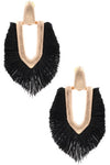 Oval cotton fringe drop earrings-Black