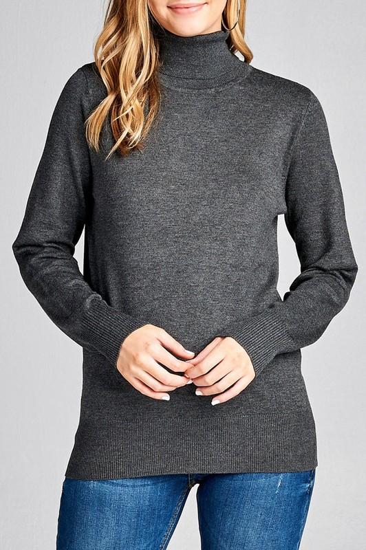 Fitted Grey Turtle Neck Sweater