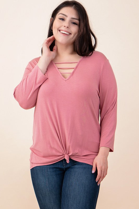 Ladder Strap Long Sleeve Top 1XL-3XL