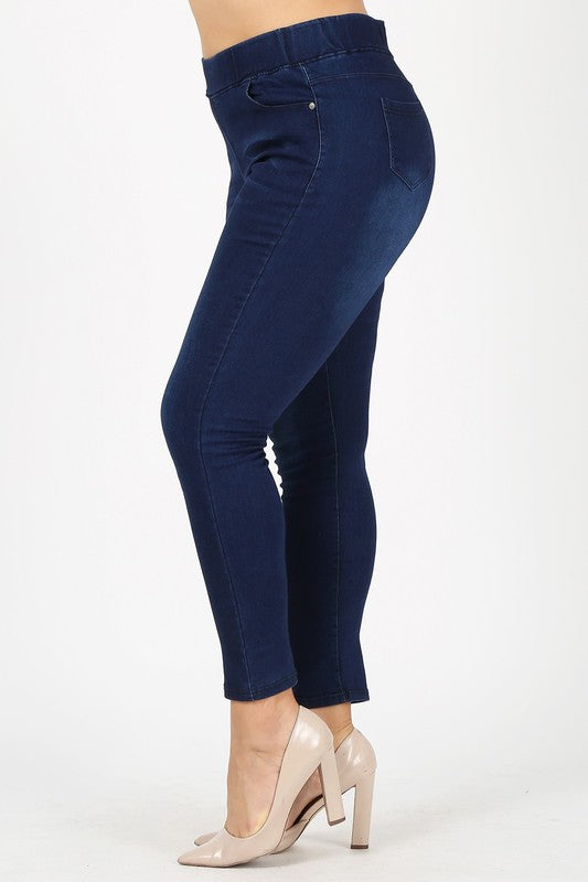 Curvy High Rise Waist Jeggings in Dark Blue