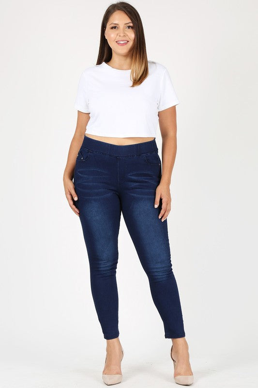 Curvy High Rise Waist Jeggings in Dark Blue