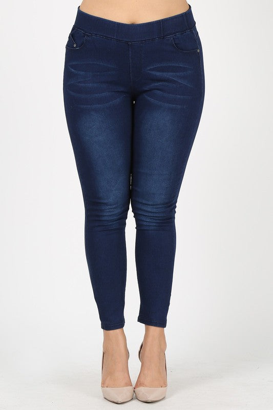 Curvy High Rise Waist Jeggings in Dark Blue