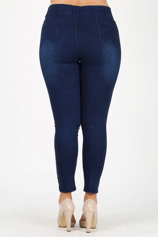 Curvy High Rise Waist Jeggings in Dark Blue