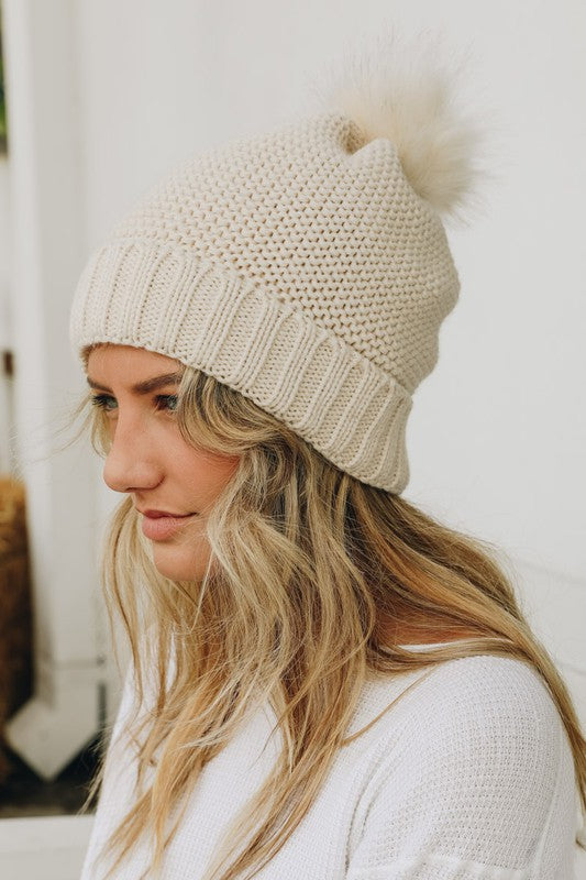 Sherpa Lined Pom Beanie- 2 Colors