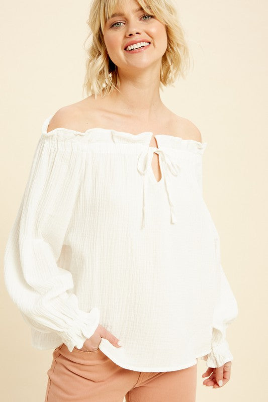 TEXTURED  KEYHOLE COTTON WHITE TOP