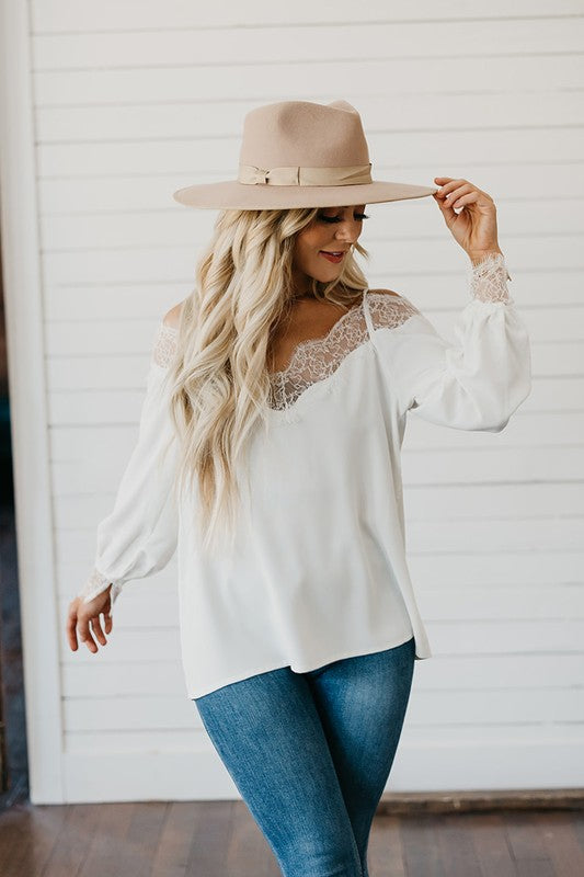 Cold Shoulder Lace Blouse S-XL